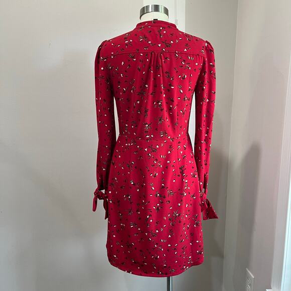 Banana Republic Red Floral Long Sleeve Button Mini Dress Career Party Sz 6 - Picture 2 of 8